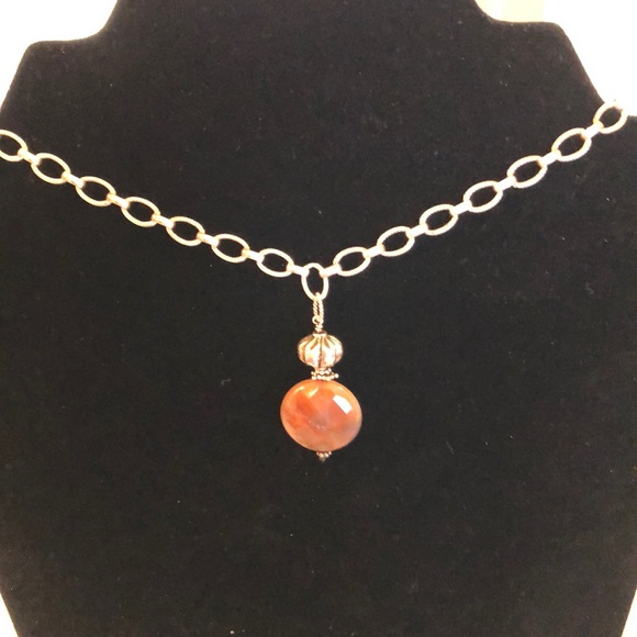 925 faceted Agate Sterling Silver necklace on novelty chain - Picture 1 of 10